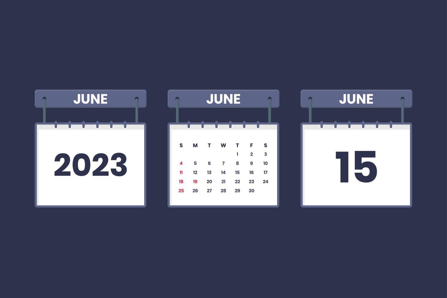 15 de junio de 2023 icono de calendario para horario, cita, concepto de fecha importante vector