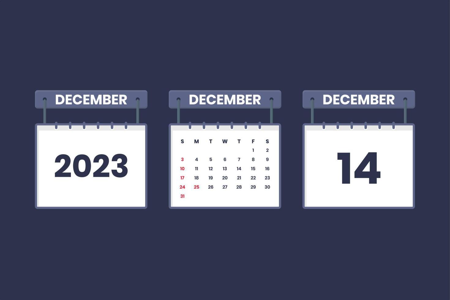 14 de diciembre de 2023 icono de calendario para horario, cita, concepto de fecha importante vector
