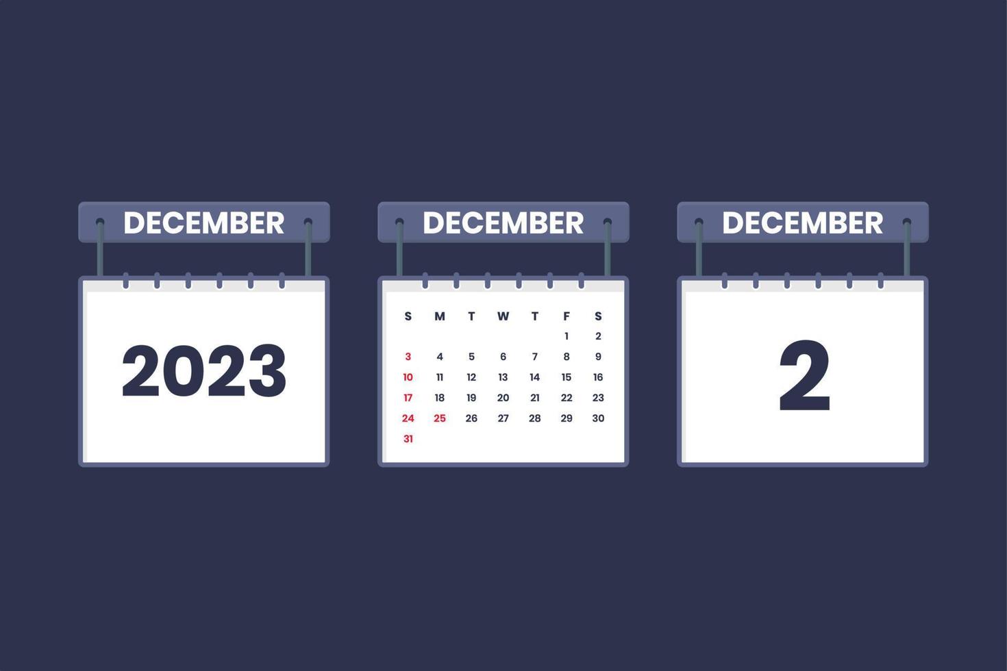 2 December 2023 calendar icon for schedule, appointment, important date concept vector