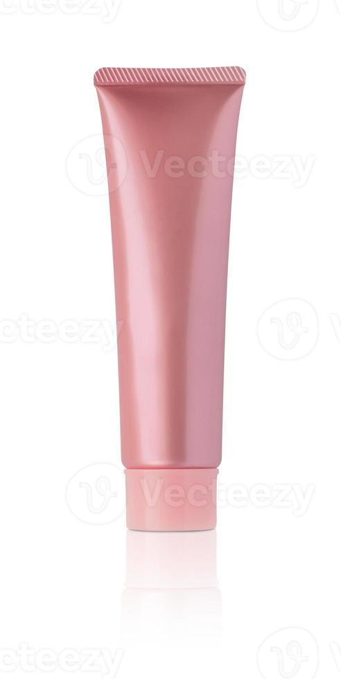 Blank pink cosmetic tube mockup isolated on white background photo