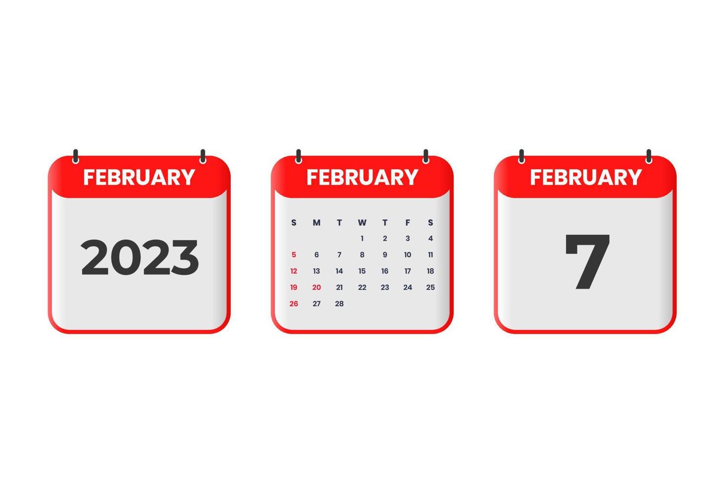 February 2023 calendar design. 7th February 2023 calendar icon for schedule, appointment, important date concept vector