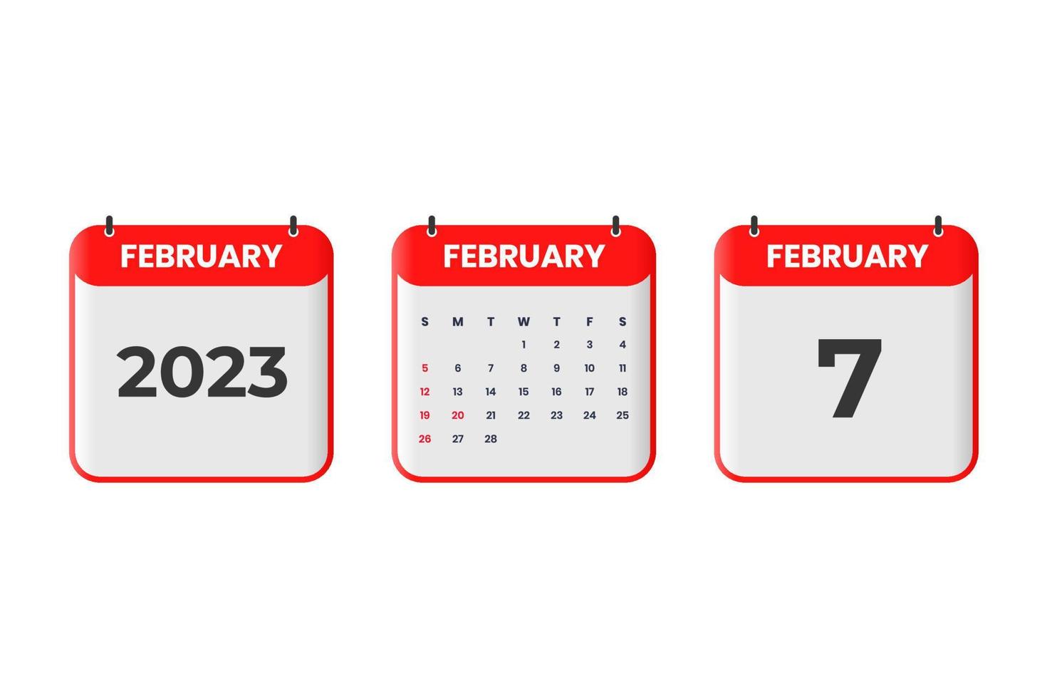 diseño de calendario de febrero de 2023. 7 de febrero de 2023 icono de calendario para horario, cita, concepto de fecha importante vector