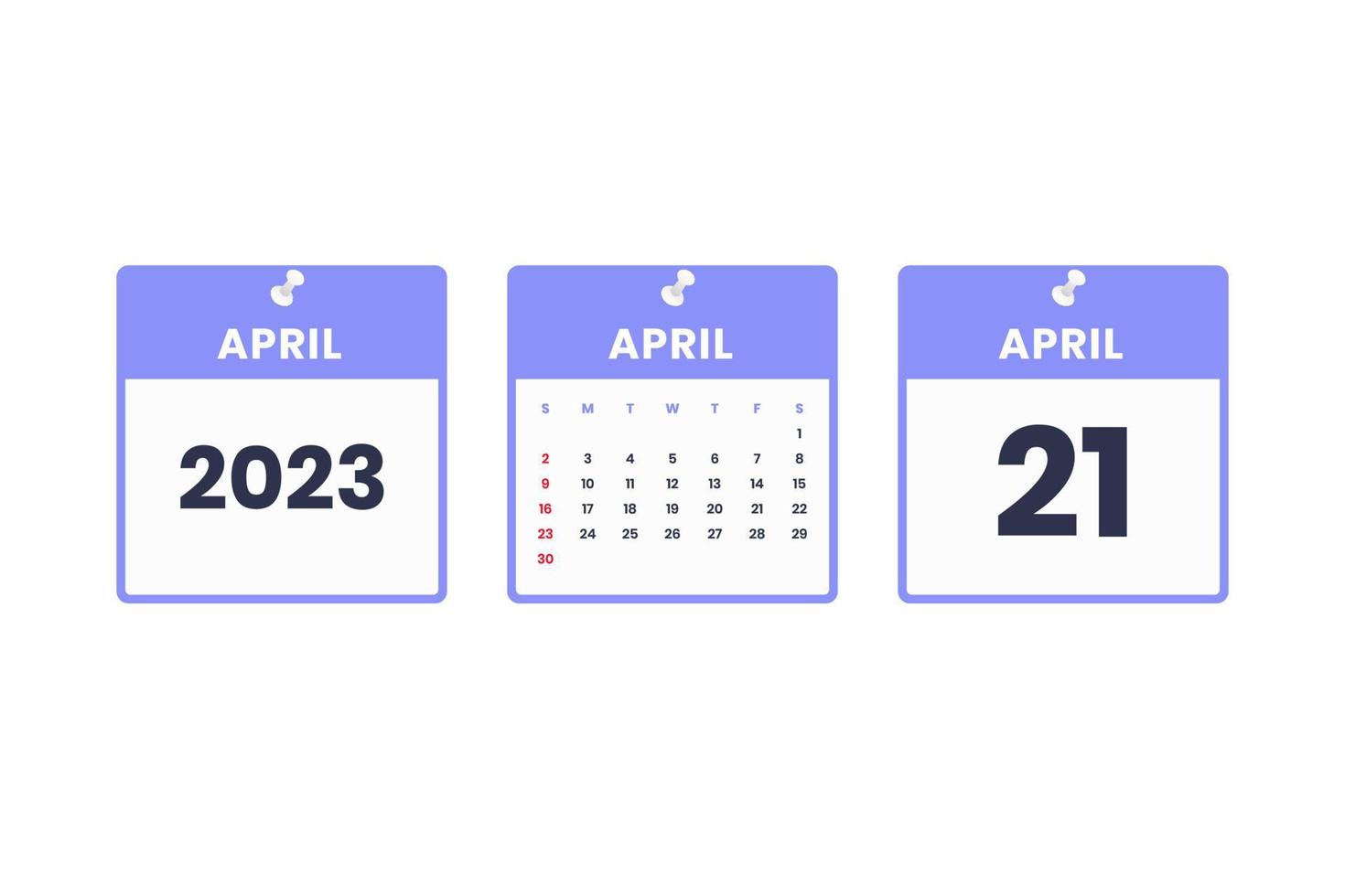 diseño de calendario de abril. 21 de abril de 2023 icono de calendario para horario, cita, concepto de fecha importante vector