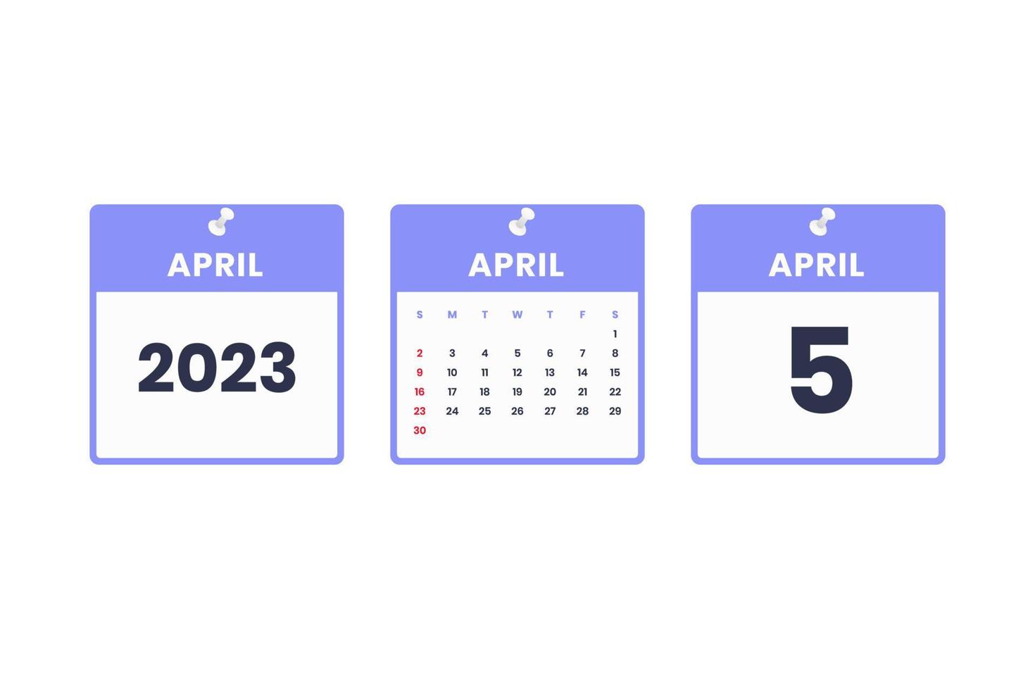 April calendar design. April 5 2023 calendar icon for schedule, appointment, important date concept vector