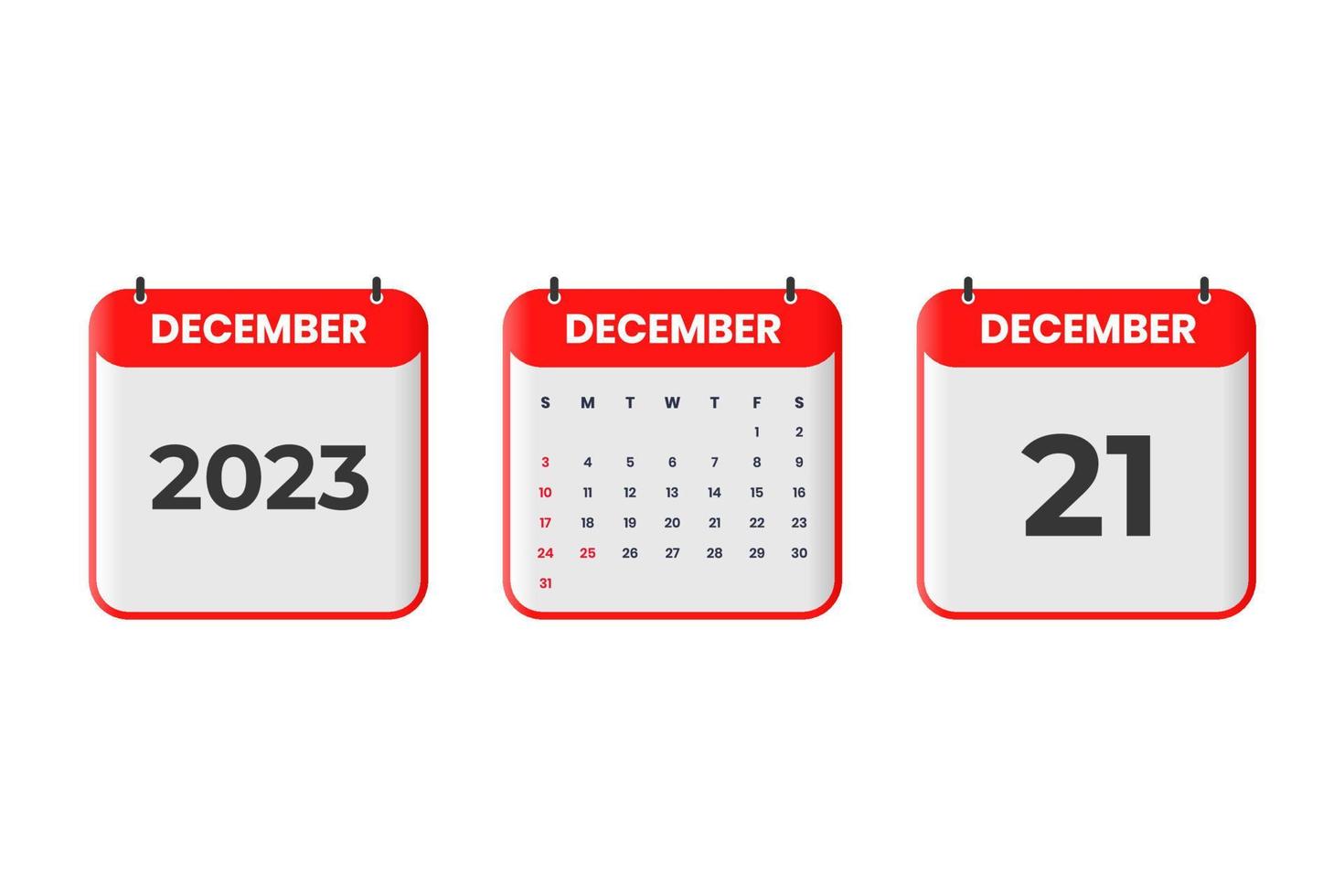 December 2023 calendar design. 21st December 2023 calendar icon for schedule, appointment, important date concept vector