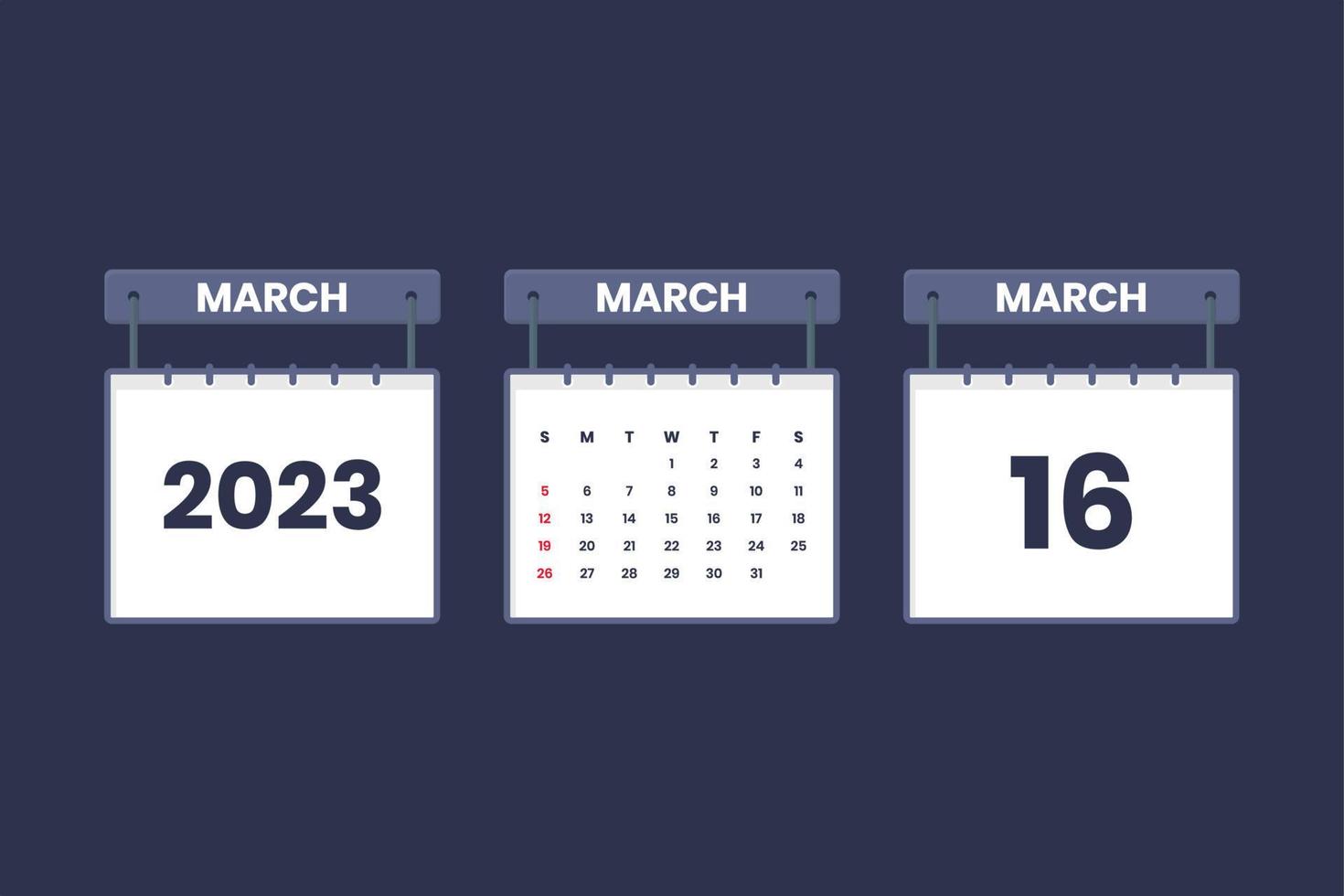 16 de marzo de 2023 icono de calendario para horario, cita, concepto de fecha importante vector