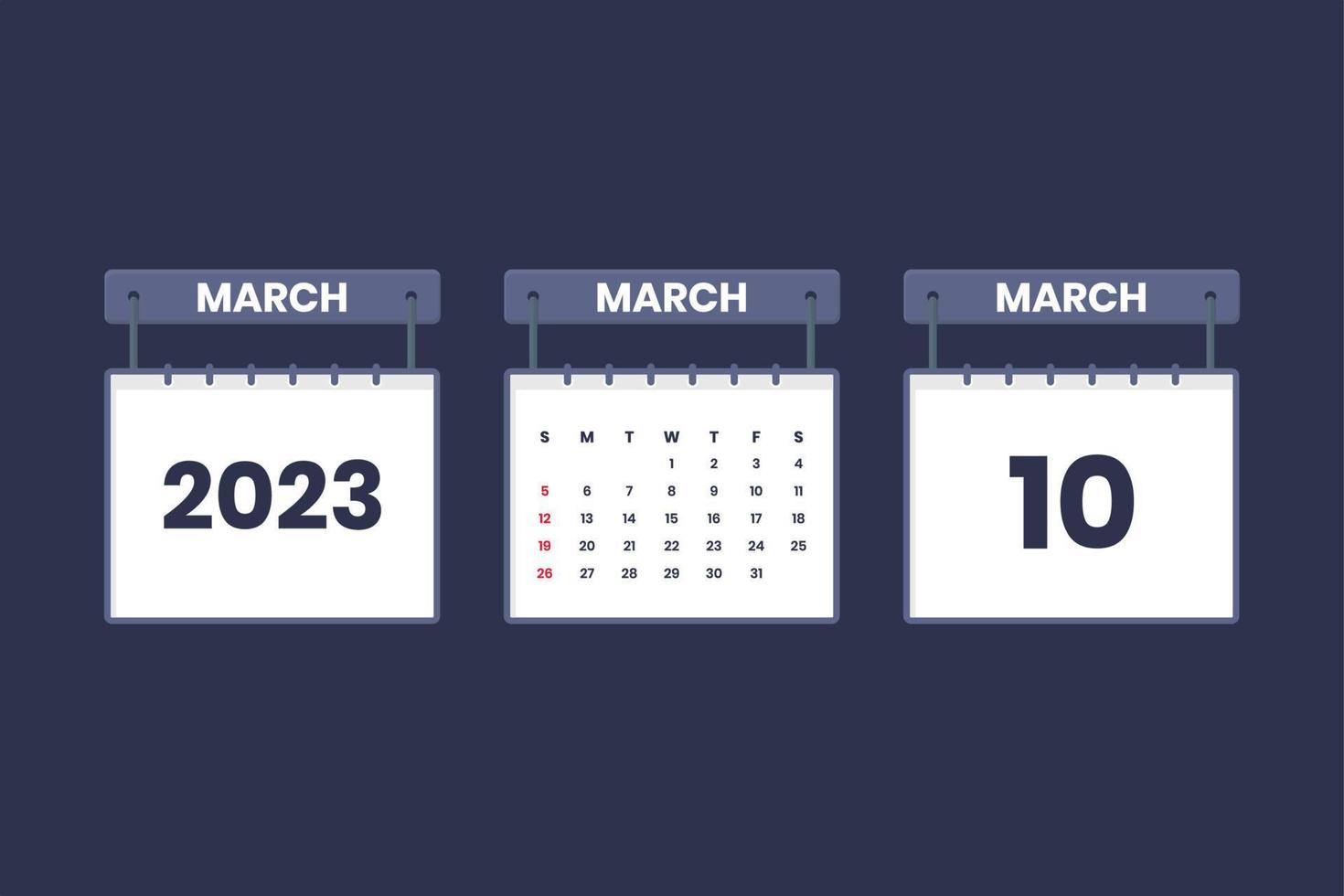 10 March 2023 calendar icon for schedule, appointment, important date concept vector