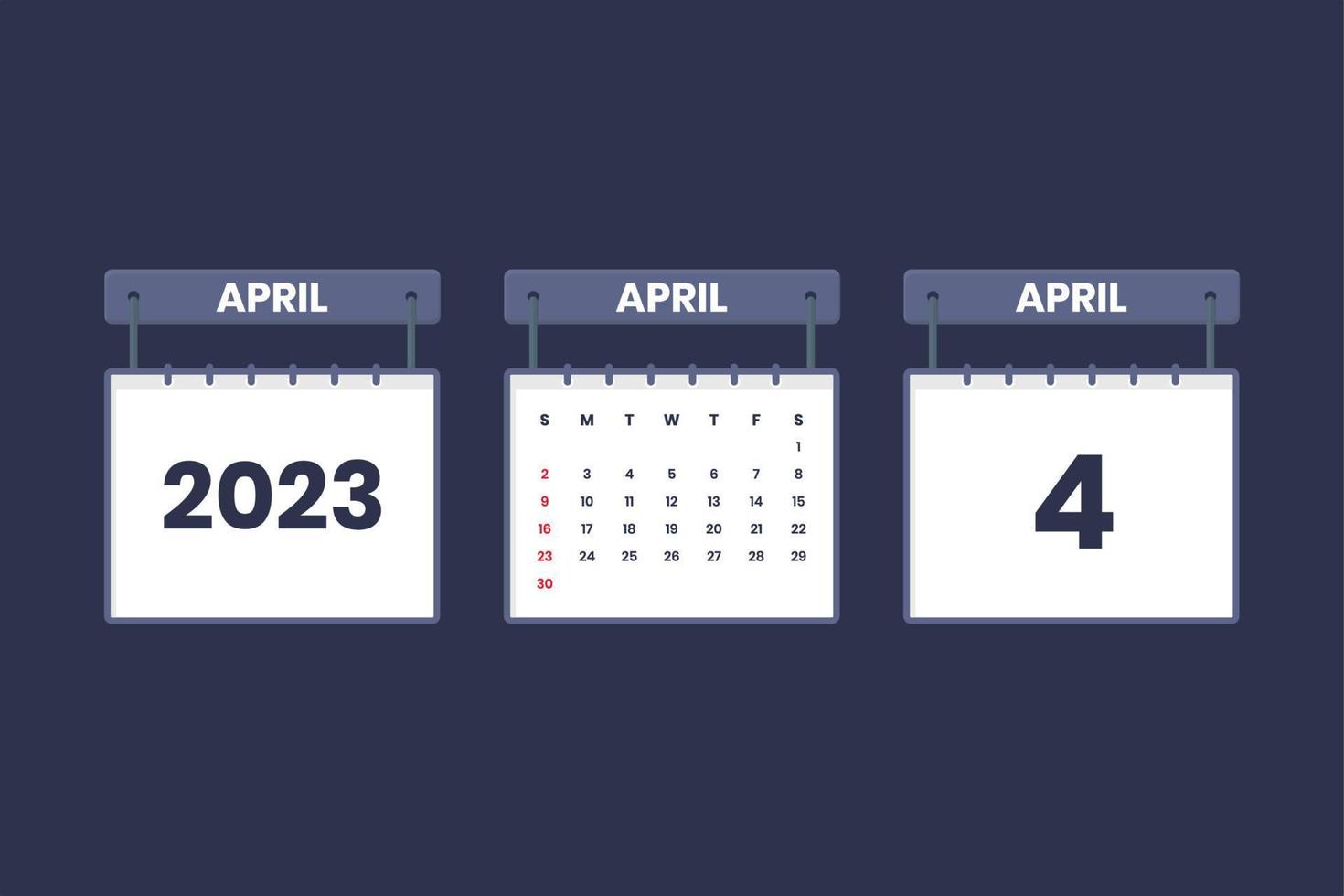 4 April 2023 calendar icon for schedule, appointment, important date concept vector