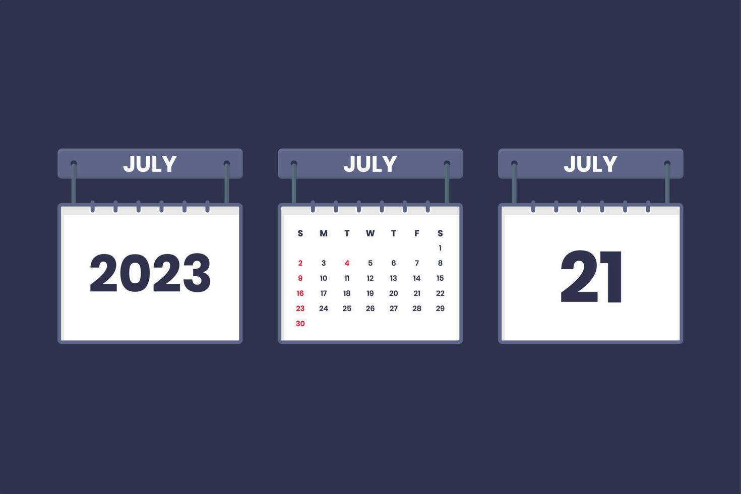 21 de julio de 2023 icono de calendario para horario, cita, concepto de fecha importante vector