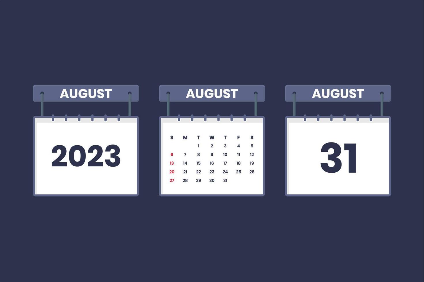 31 August 2023 calendar icon for schedule, appointment, important date concept vector