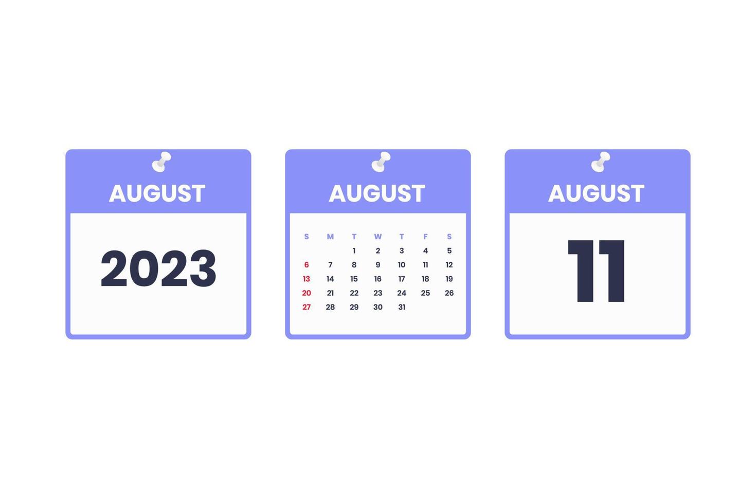diseño de calendario de agosto. 11 de agosto de 2023 icono de calendario para horario, cita, concepto de fecha importante vector