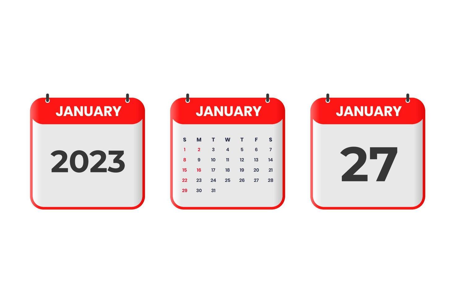 diseño de calendario de enero de 2023. 27 de enero de 2023 icono de calendario para horario, cita, concepto de fecha importante vector