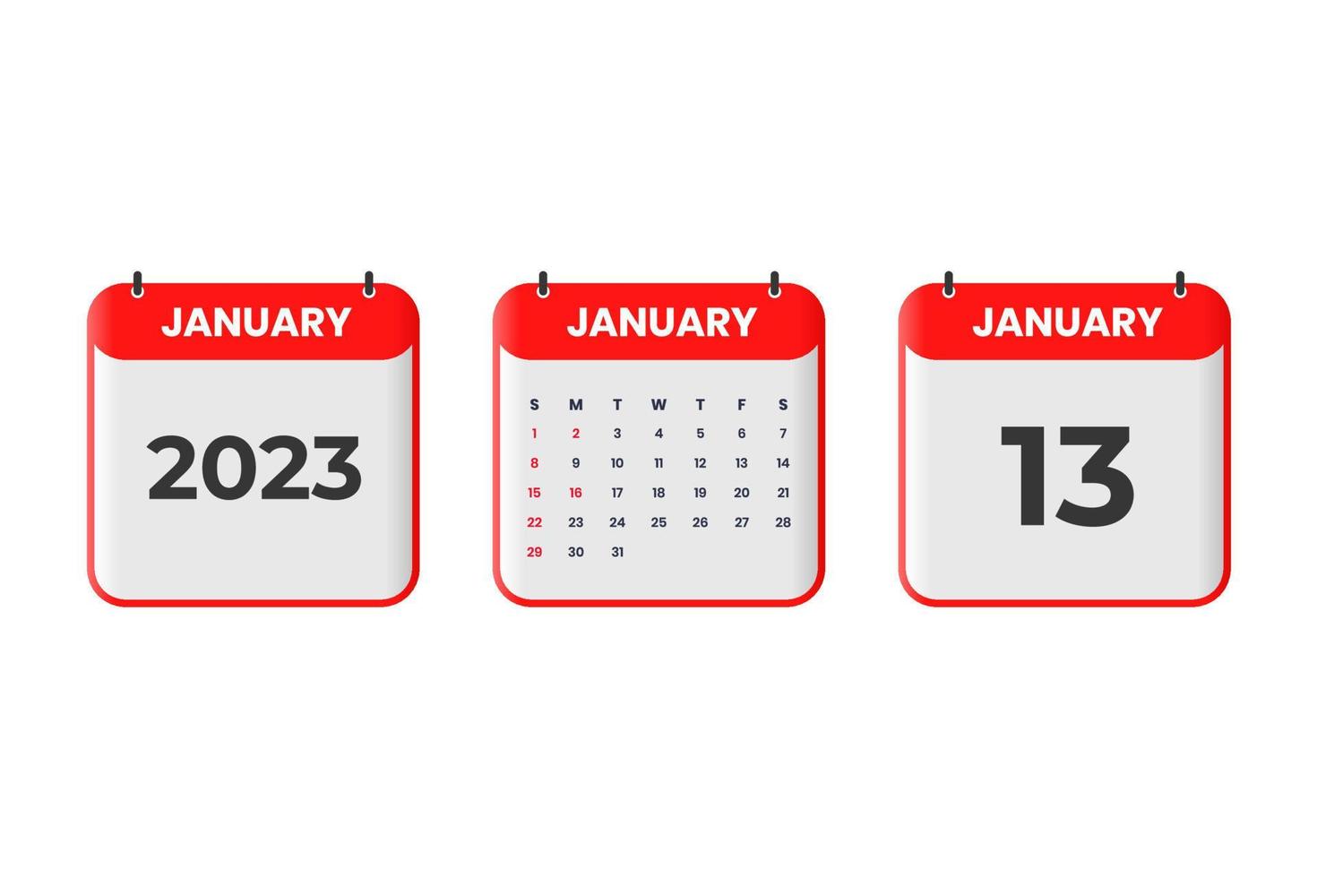 diseño de calendario de enero de 2023. 13 de enero de 2023 icono de calendario para horario, cita, concepto de fecha importante vector