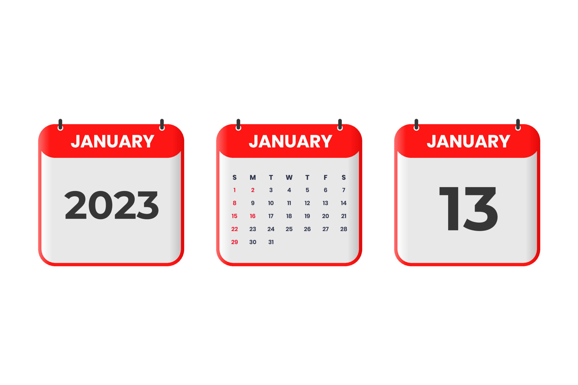 January 2023 calendar design. 13th January 2023 calendar icon for