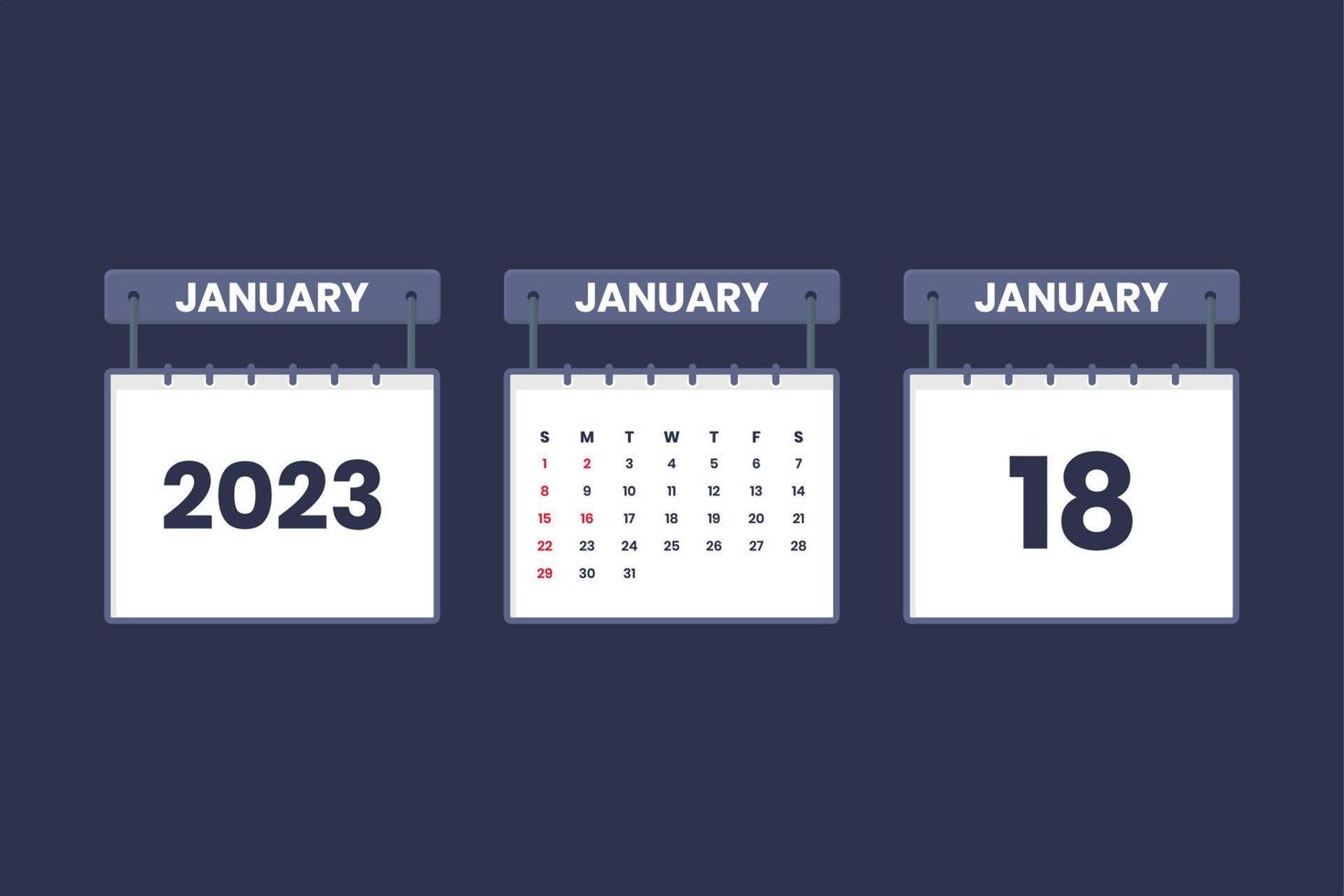 18 de enero de 2023 icono de calendario para horario, cita, concepto de fecha importante vector