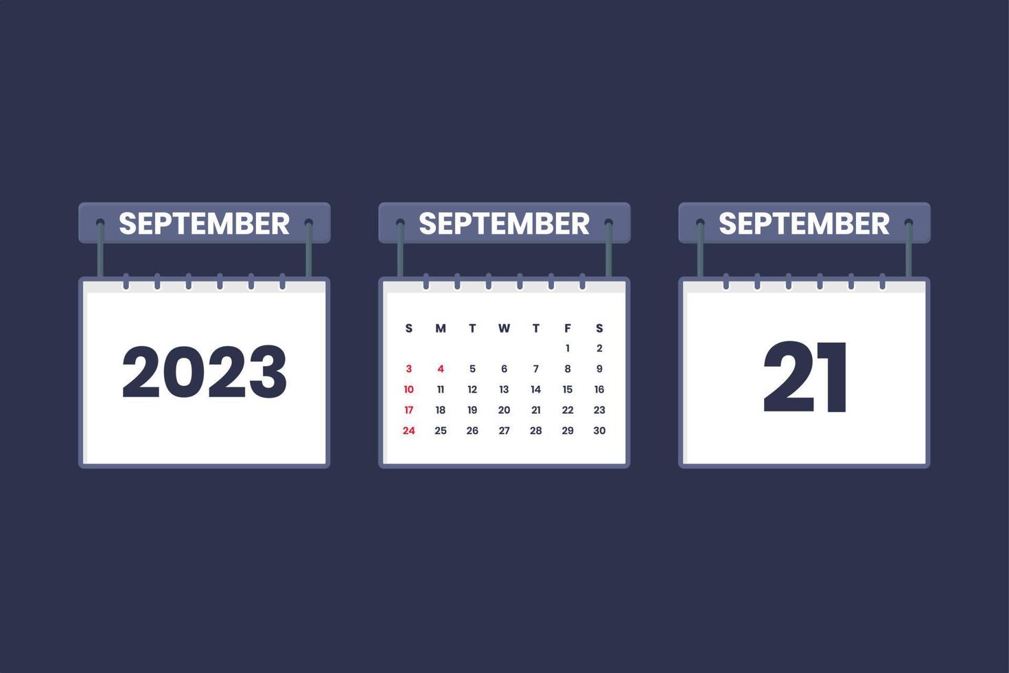 21 de septiembre de 2023 icono de calendario para horario, cita, concepto de fecha importante vector