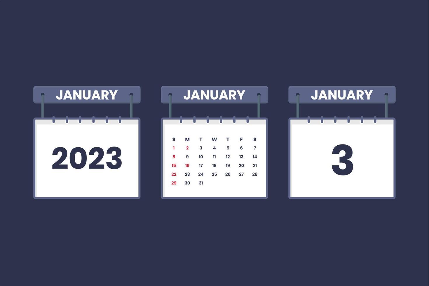 3 January 2023 calendar icon for schedule, appointment, important date concept vector