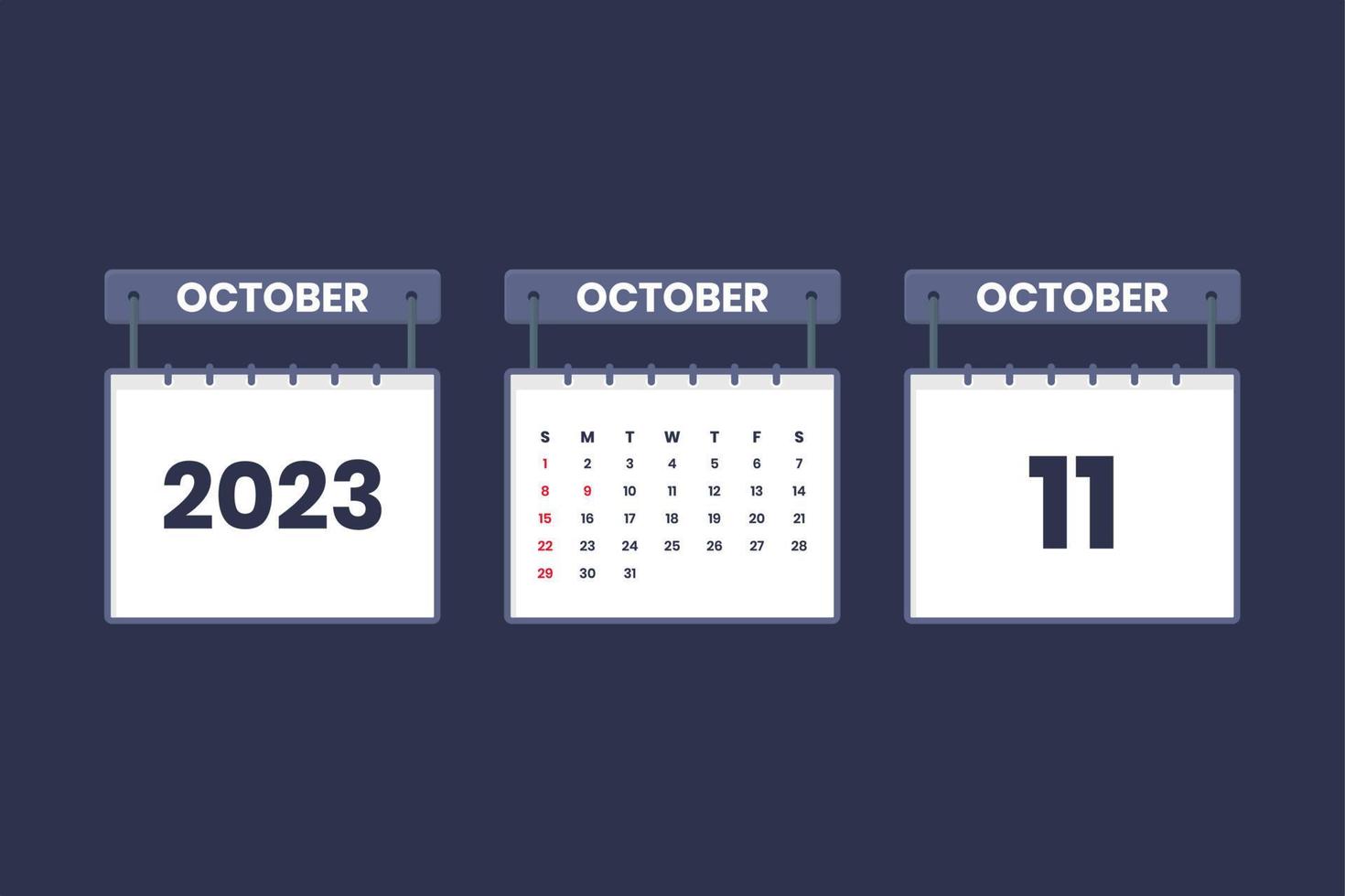 11 October 2023 calendar icon for schedule, appointment, important date concept vector