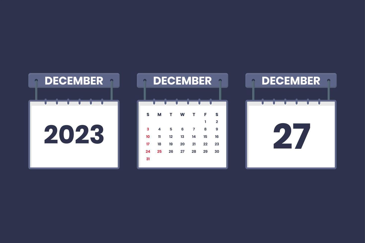 27 December 2023 calendar icon for schedule, appointment, important date concept vector