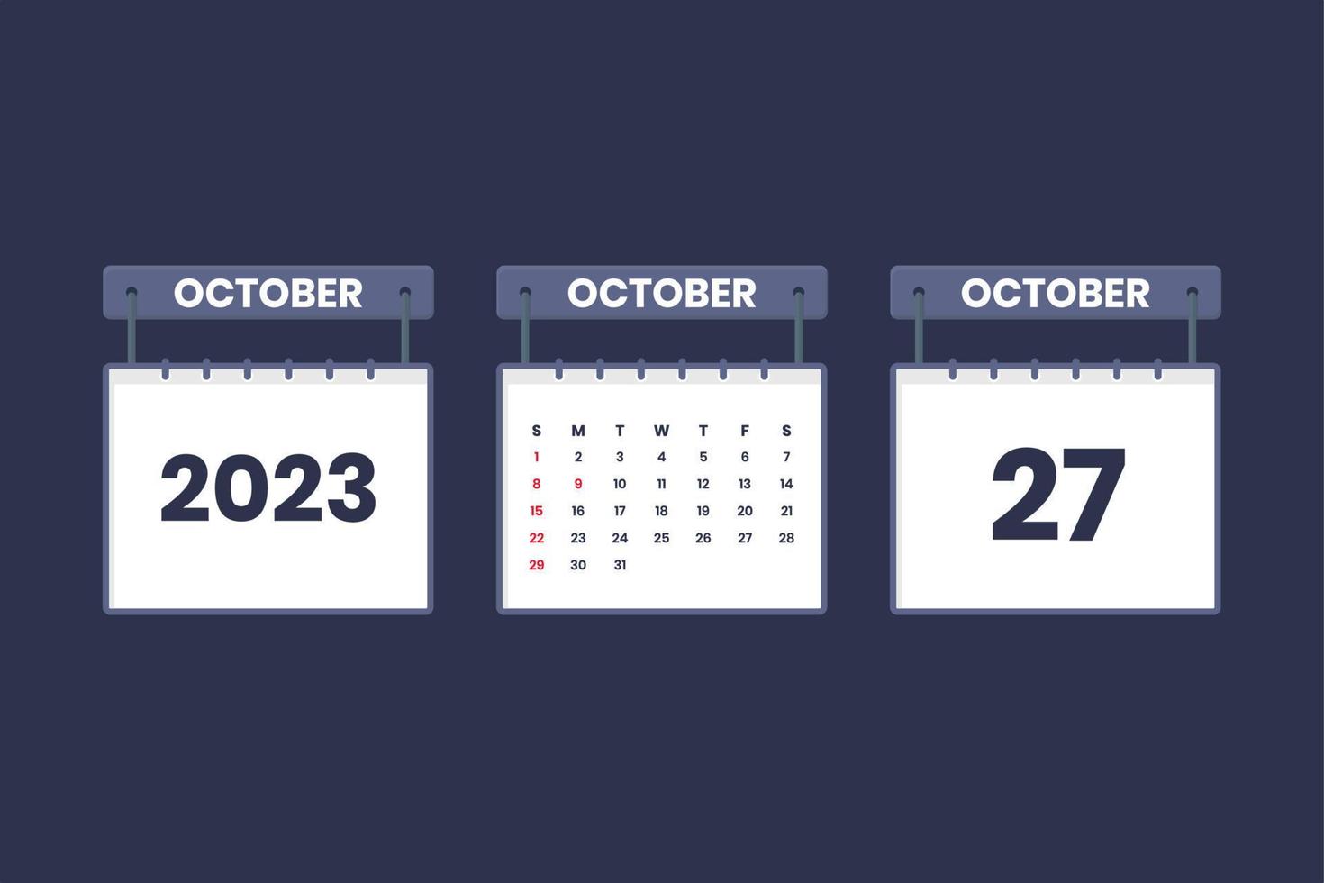 27 October 2023 calendar icon for schedule, appointment, important date concept vector