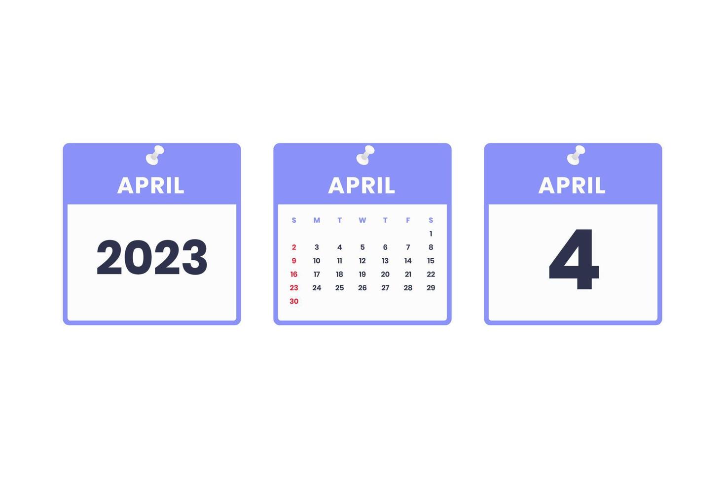 April calendar design. April 4 2023 calendar icon for schedule, appointment, important date concept vector