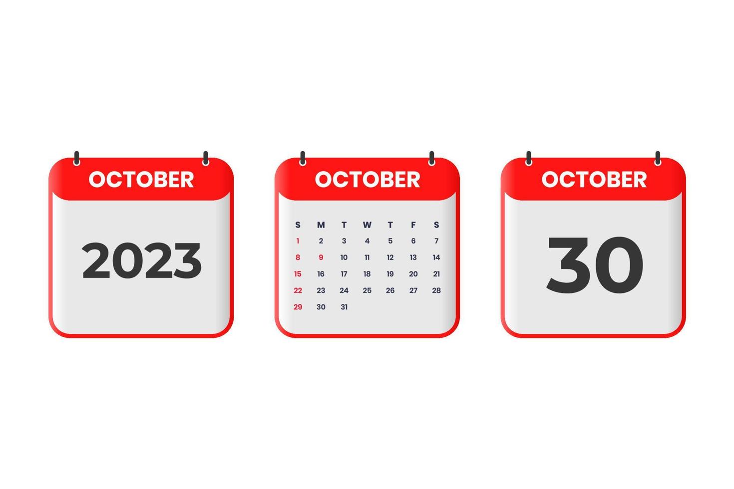 October 2023 calendar design. 30th October 2023 calendar icon for schedule, appointment, important date concept vector