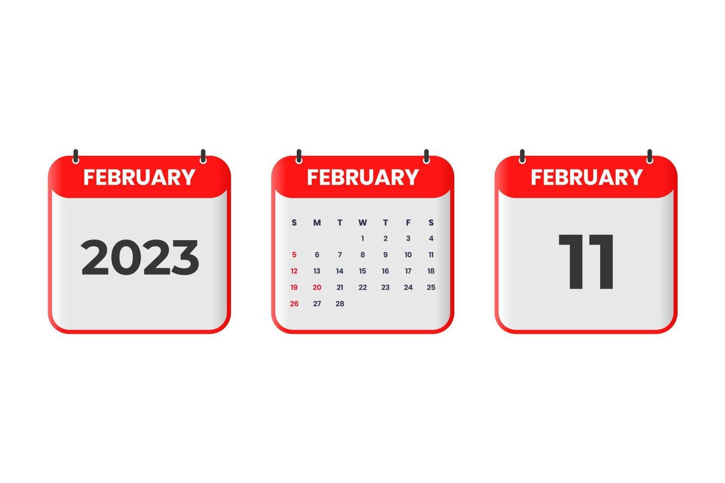 February 2023 calendar design. 11th February 2023 calendar icon for schedule, appointment, important date concept vector