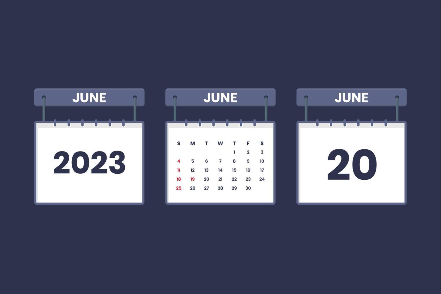 20 June 2023 calendar icon for schedule, appointment, important date concept vector