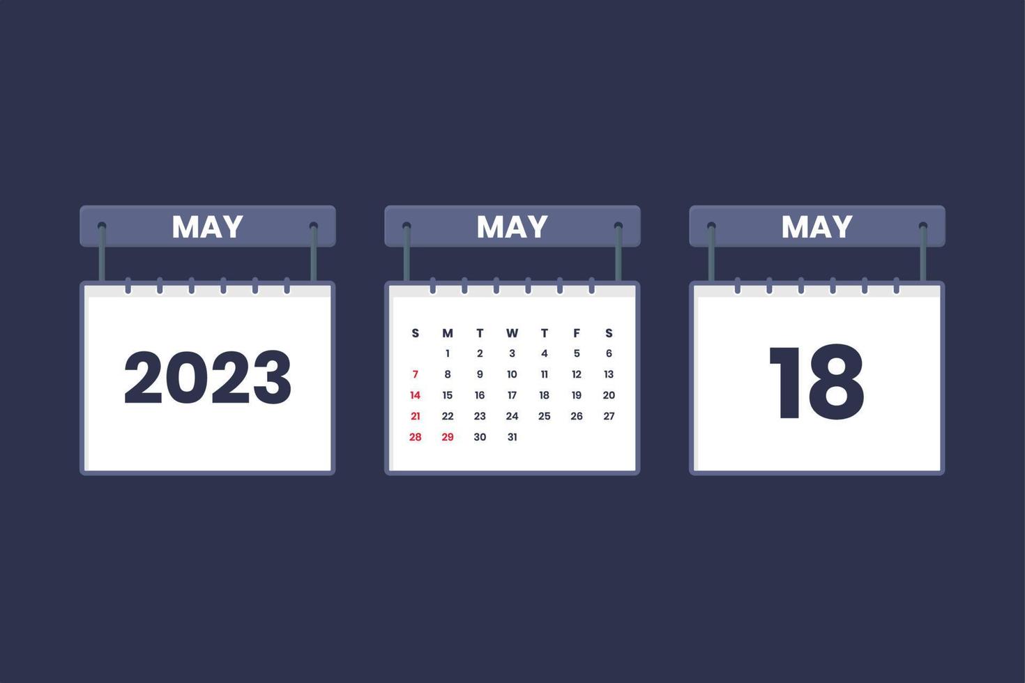 18 May 2023 calendar icon for schedule, appointment, important date concept vector