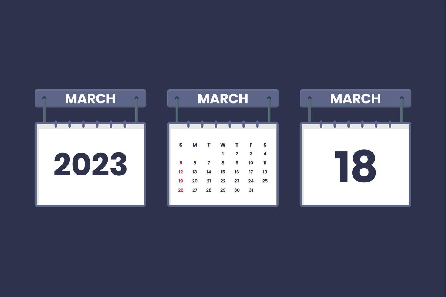 18 March 2023 calendar icon for schedule, appointment, important date concept vector