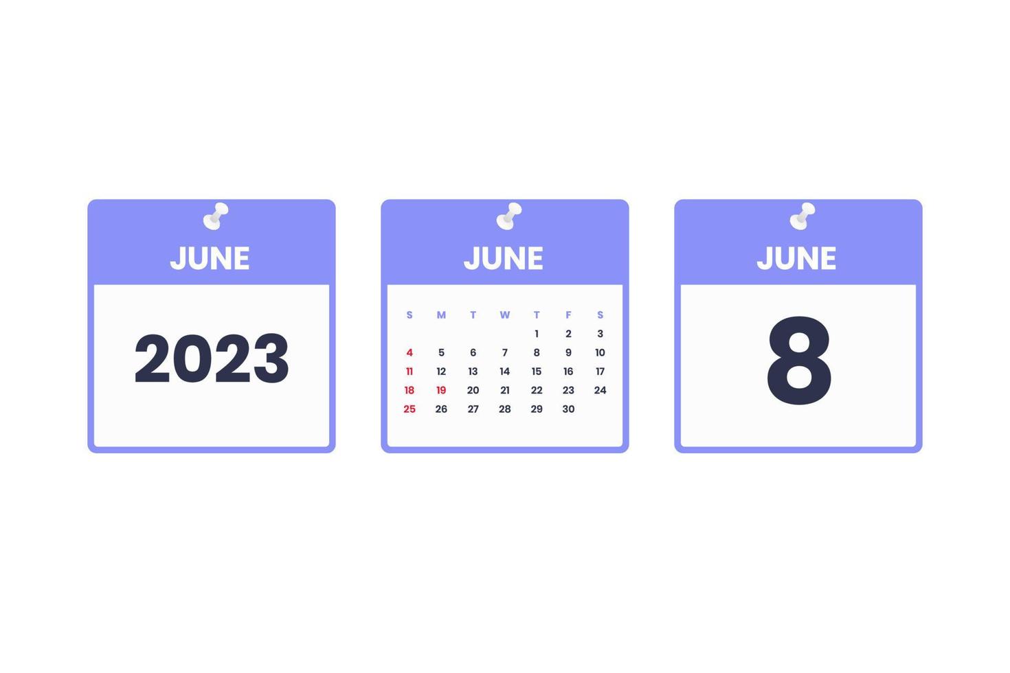 June calendar design. June 8 2023 calendar icon for schedule, appointment, important date concept vector