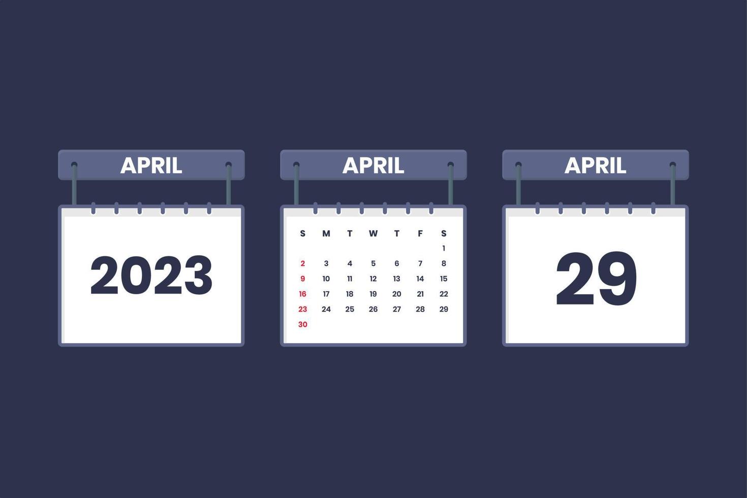 29 April 2023 calendar icon for schedule, appointment, important date concept vector