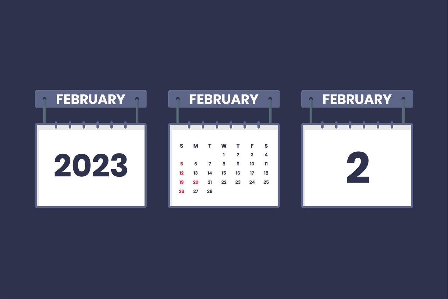 2 de febrero de 2023 icono de calendario para horario, cita, concepto de fecha importante vector