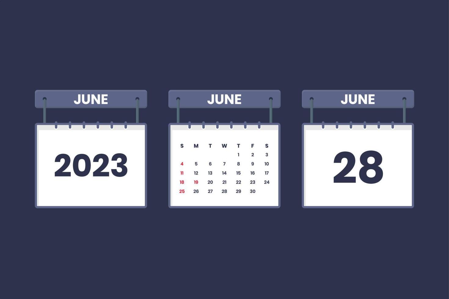 28 June 2023 calendar icon for schedule, appointment, important date concept vector