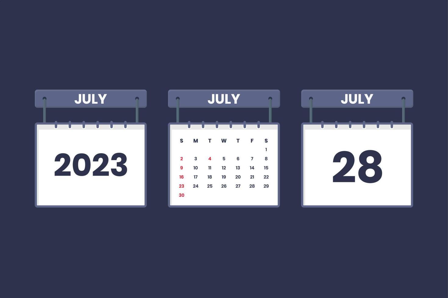28 de julio de 2023 icono de calendario para horario, cita, concepto de fecha importante vector
