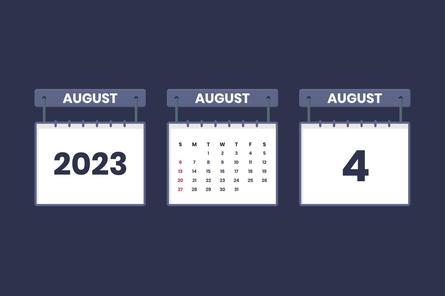 4 de agosto de 2023 icono de calendario para horario, cita, concepto de fecha importante vector