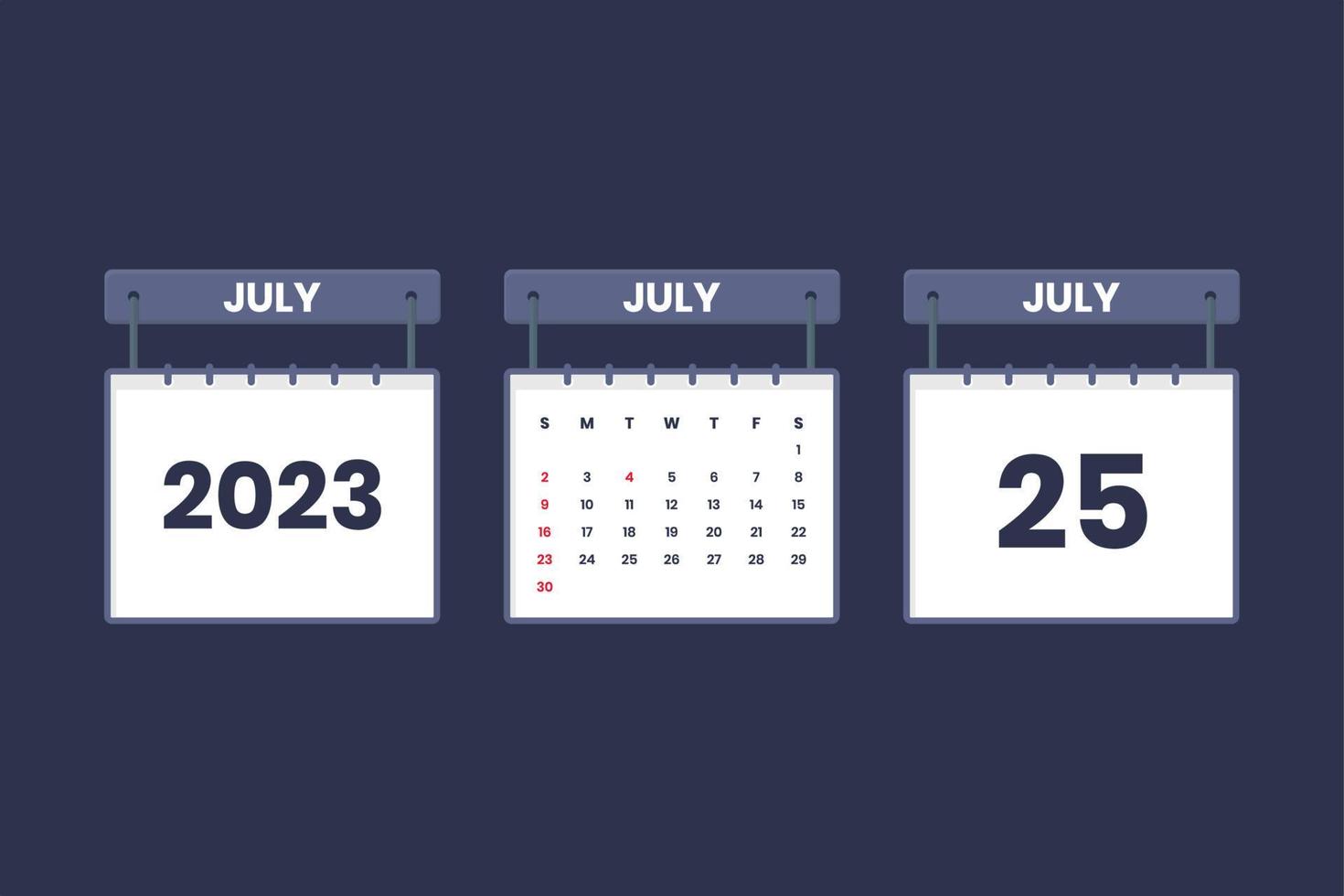 25 July 2023 calendar icon for schedule, appointment, important date concept vector