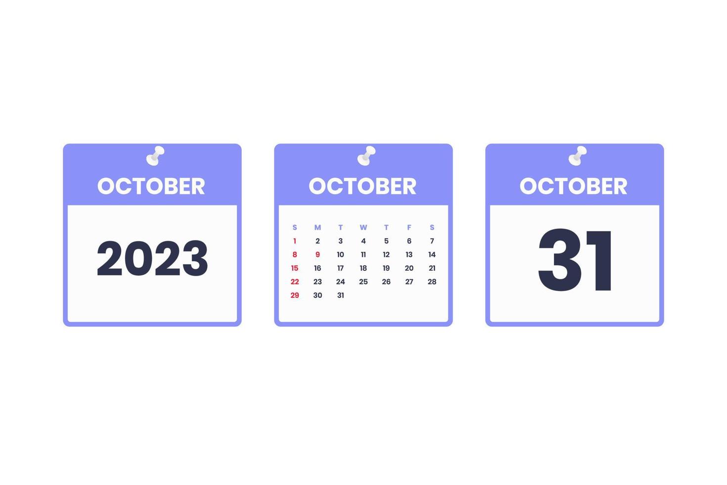 October calendar design. October 31 2023 calendar icon for schedule, appointment, important date concept vector
