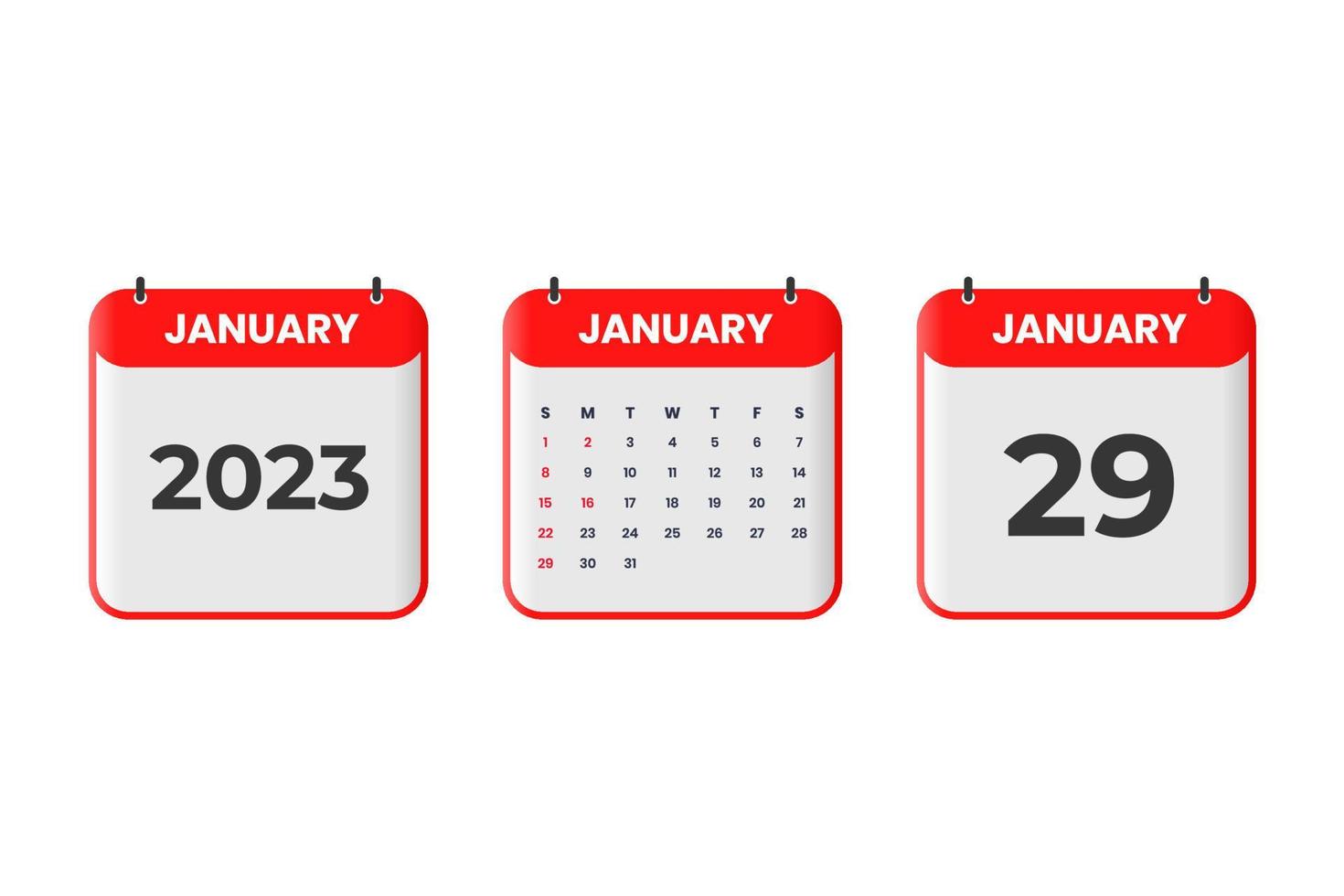 diseño de calendario de enero de 2023. 29 de enero de 2023 icono de calendario para horario, cita, concepto de fecha importante vector