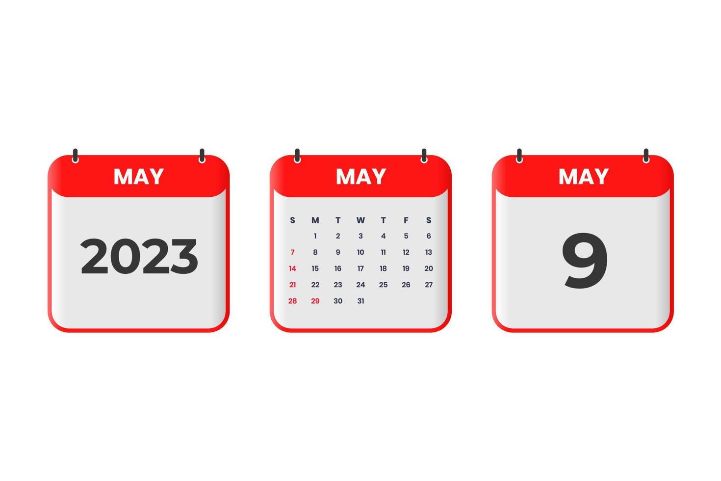 May 2023 calendar design. 9th May 2023 calendar icon for schedule, appointment, important date concept vector