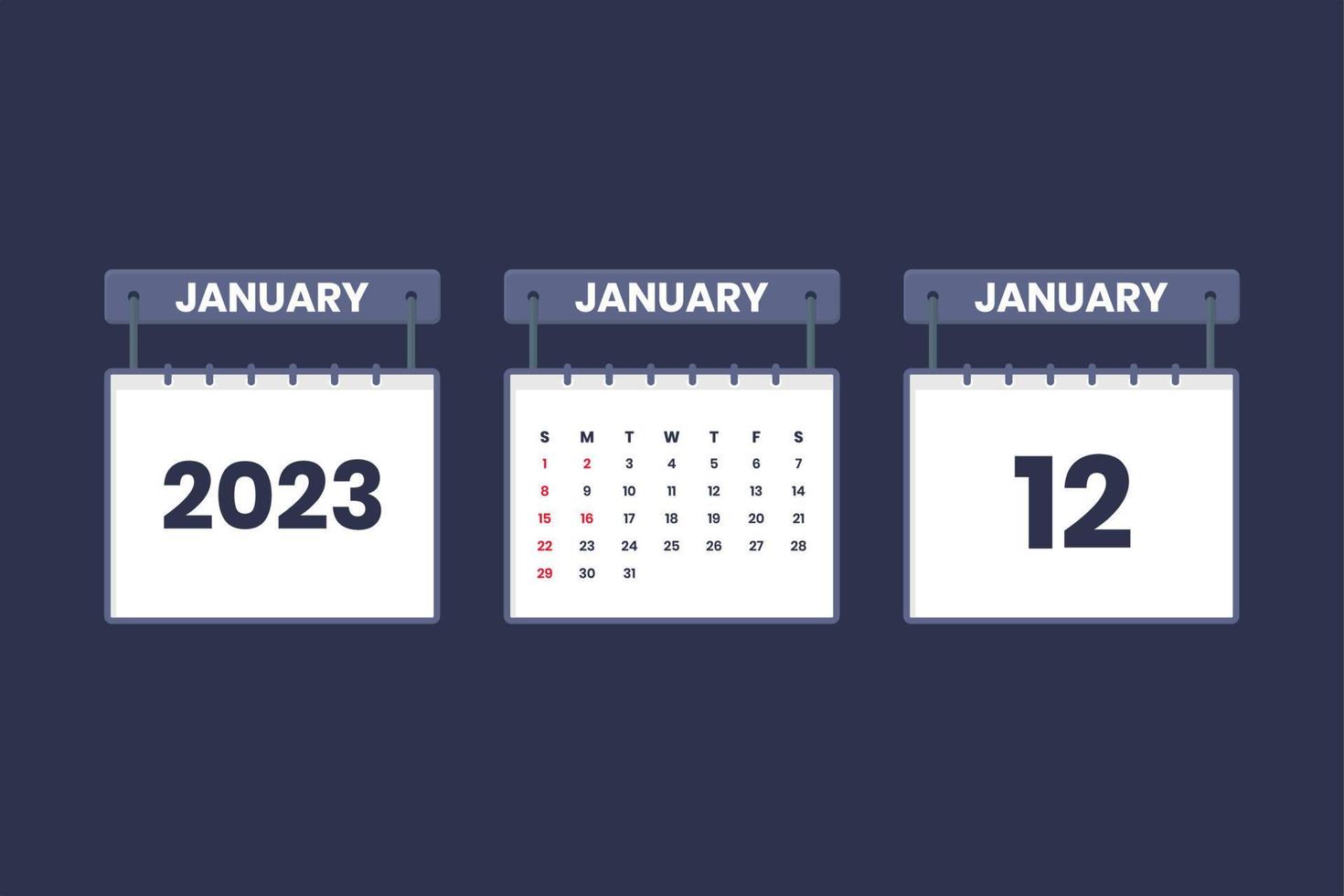 12 January 2023 calendar icon for schedule, appointment, important date concept vector