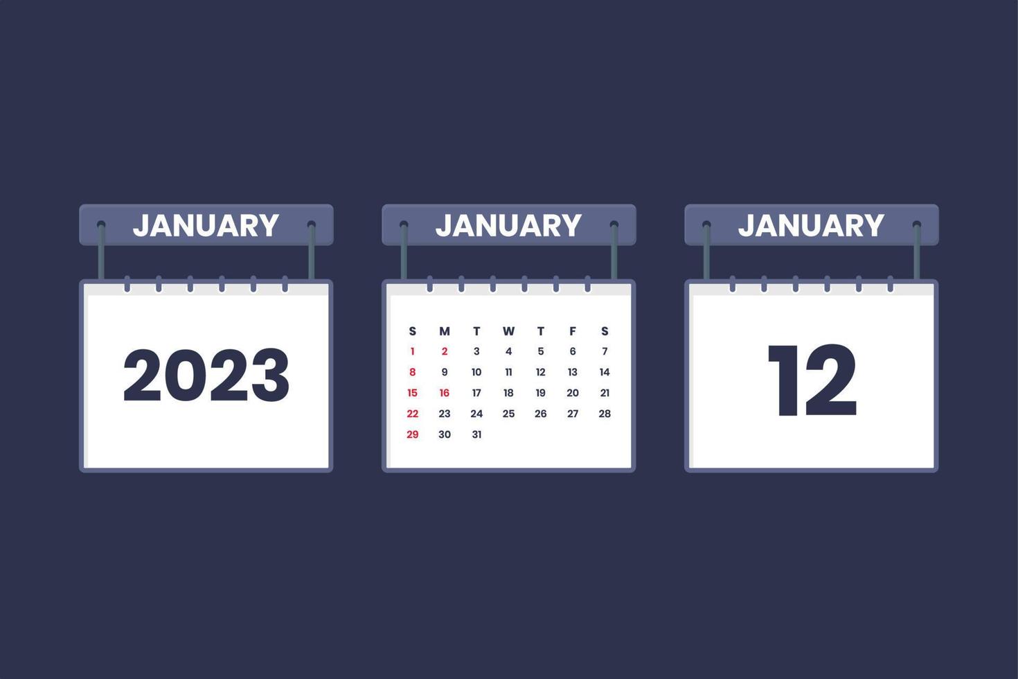 12 de enero de 2023 icono de calendario para horario, cita, concepto de fecha importante vector