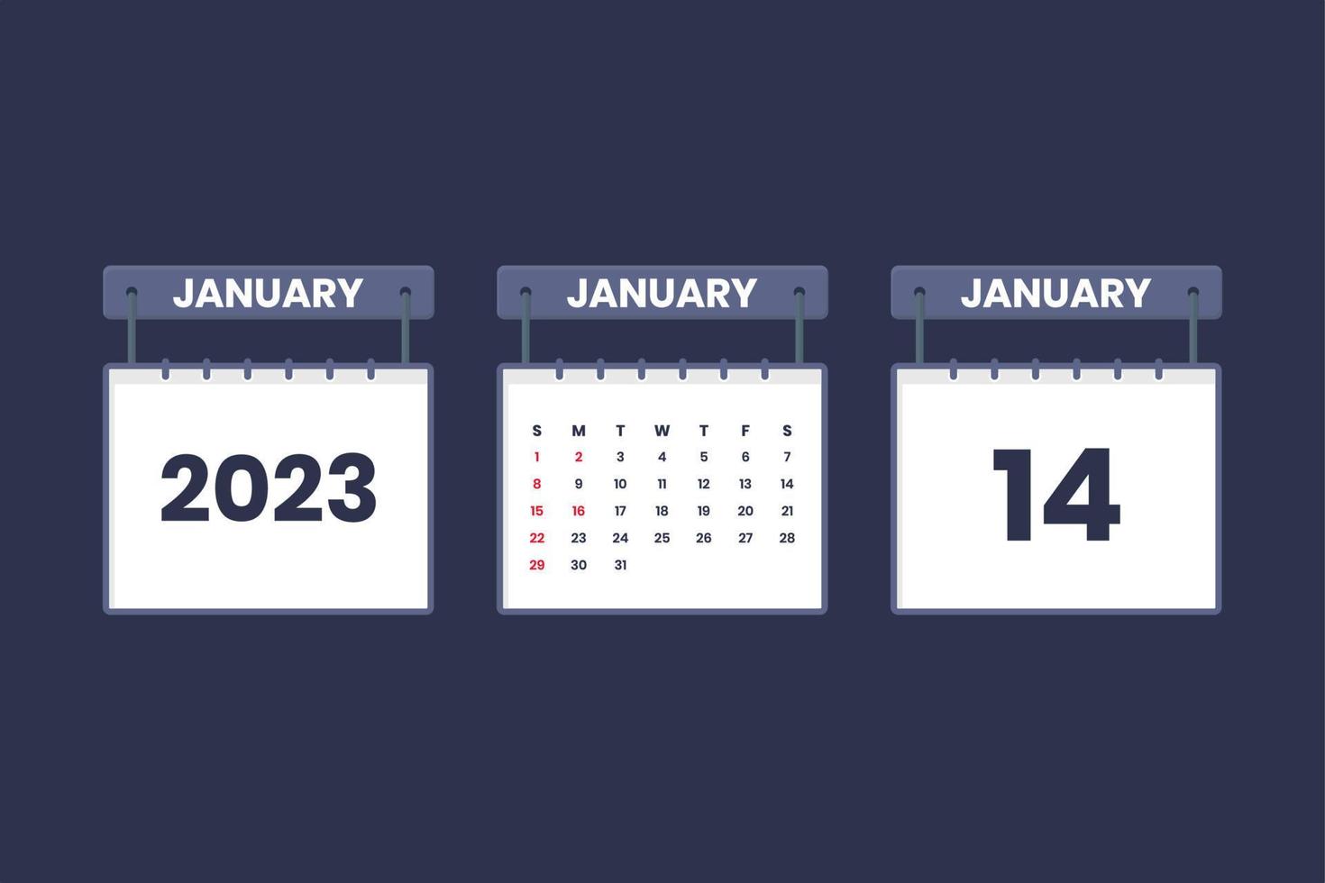 14 January 2023 calendar icon for schedule, appointment, important date concept vector