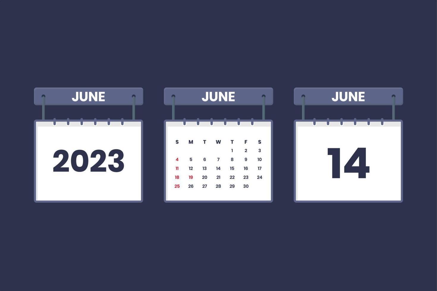 14 June 2023 calendar icon for schedule, appointment, important date concept vector