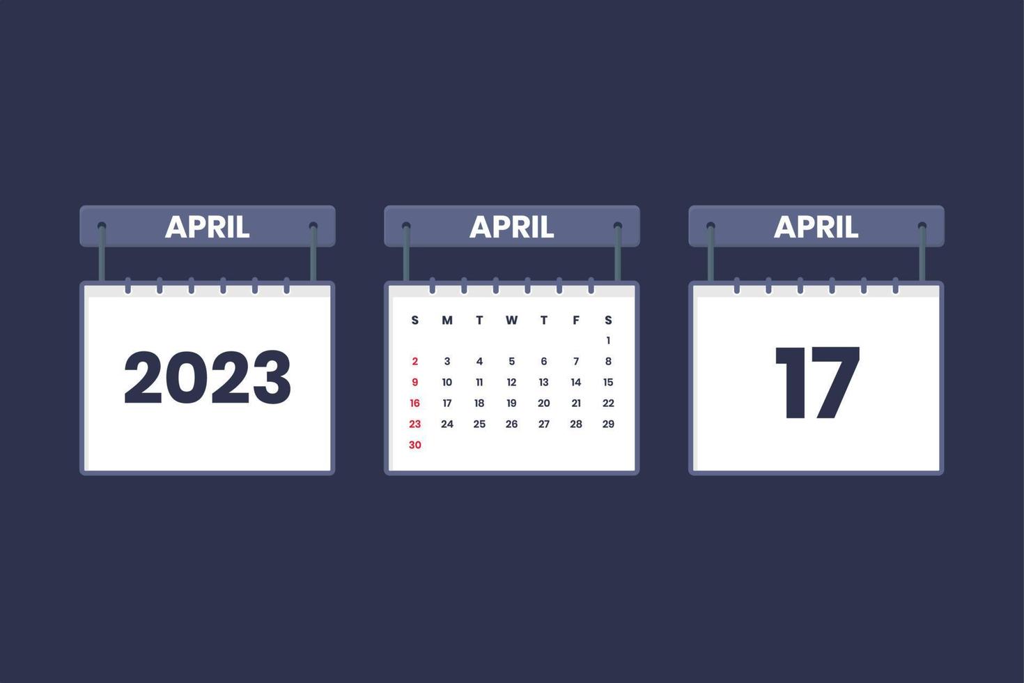 17 de abril de 2023 icono de calendario para horario, cita, concepto de fecha importante vector