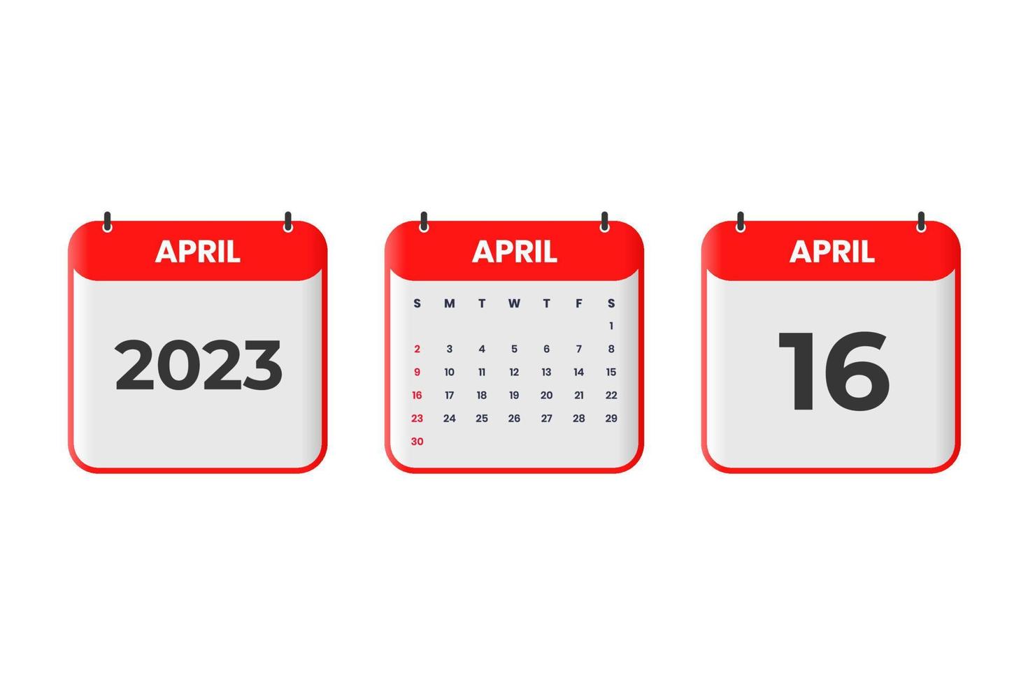 April 2023 calendar design. 16th April 2023 calendar icon for schedule, appointment, important date concept vector