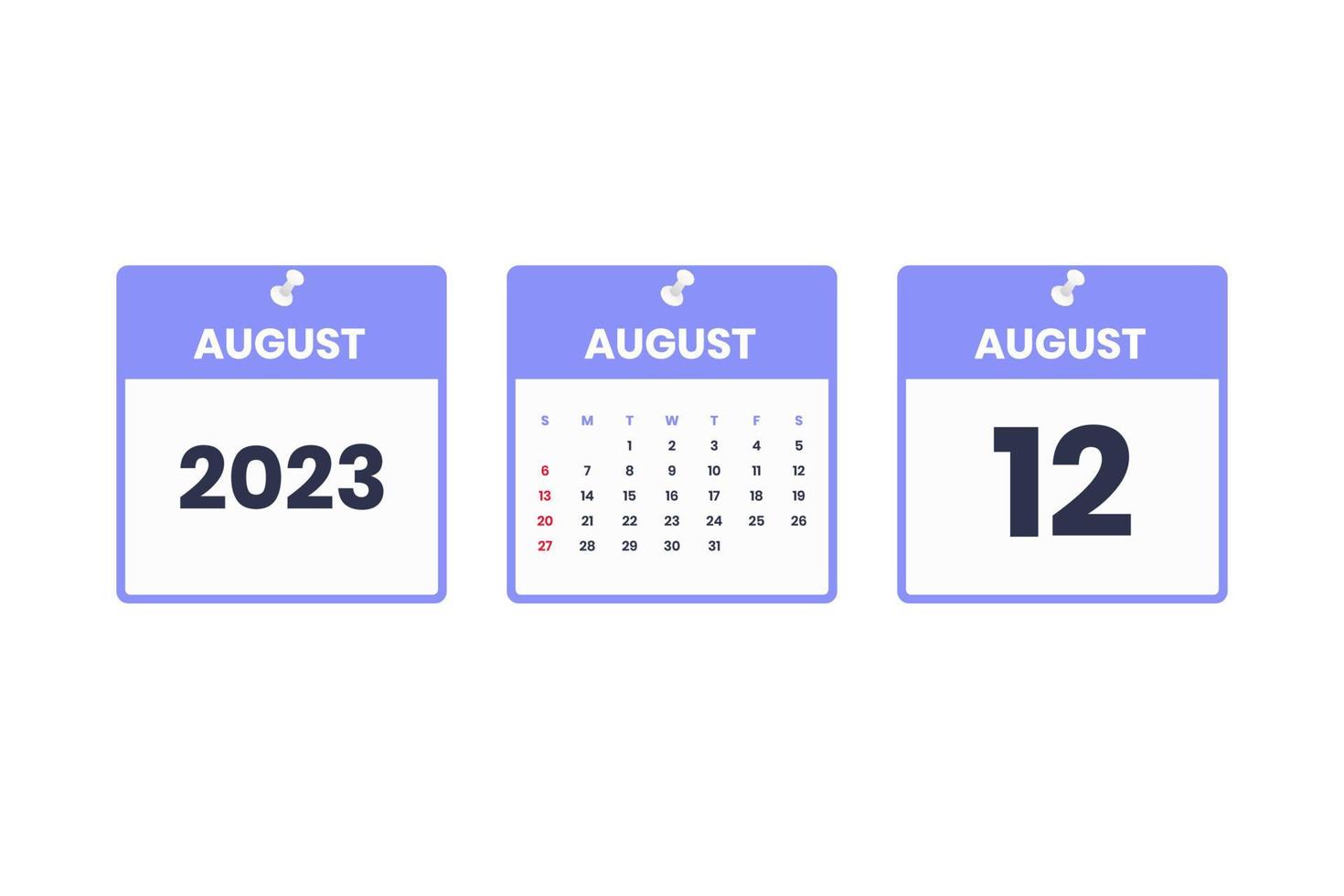 August calendar design. August 12 2023 calendar icon for schedule, appointment, important date concept vector