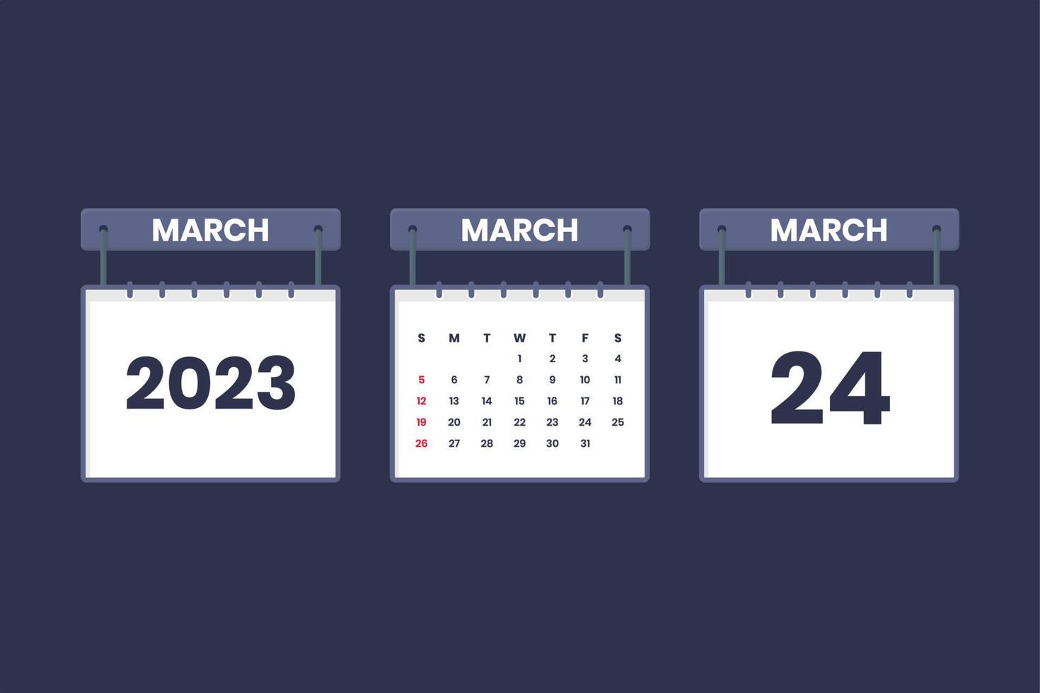24 de marzo de 2023 icono de calendario para horario, cita, concepto de fecha importante vector