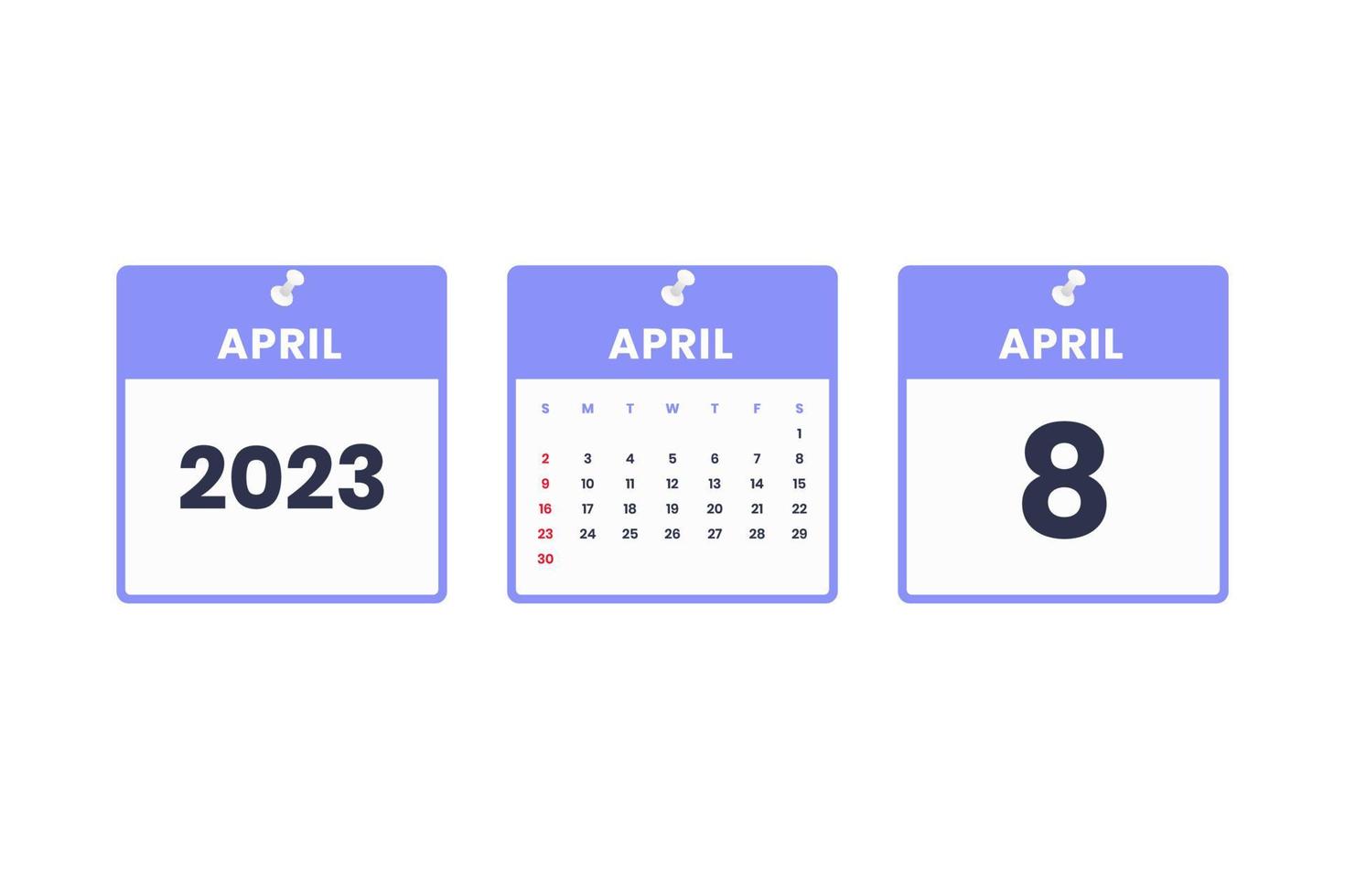 April calendar design. April 8 2023 calendar icon for schedule, appointment, important date concept vector