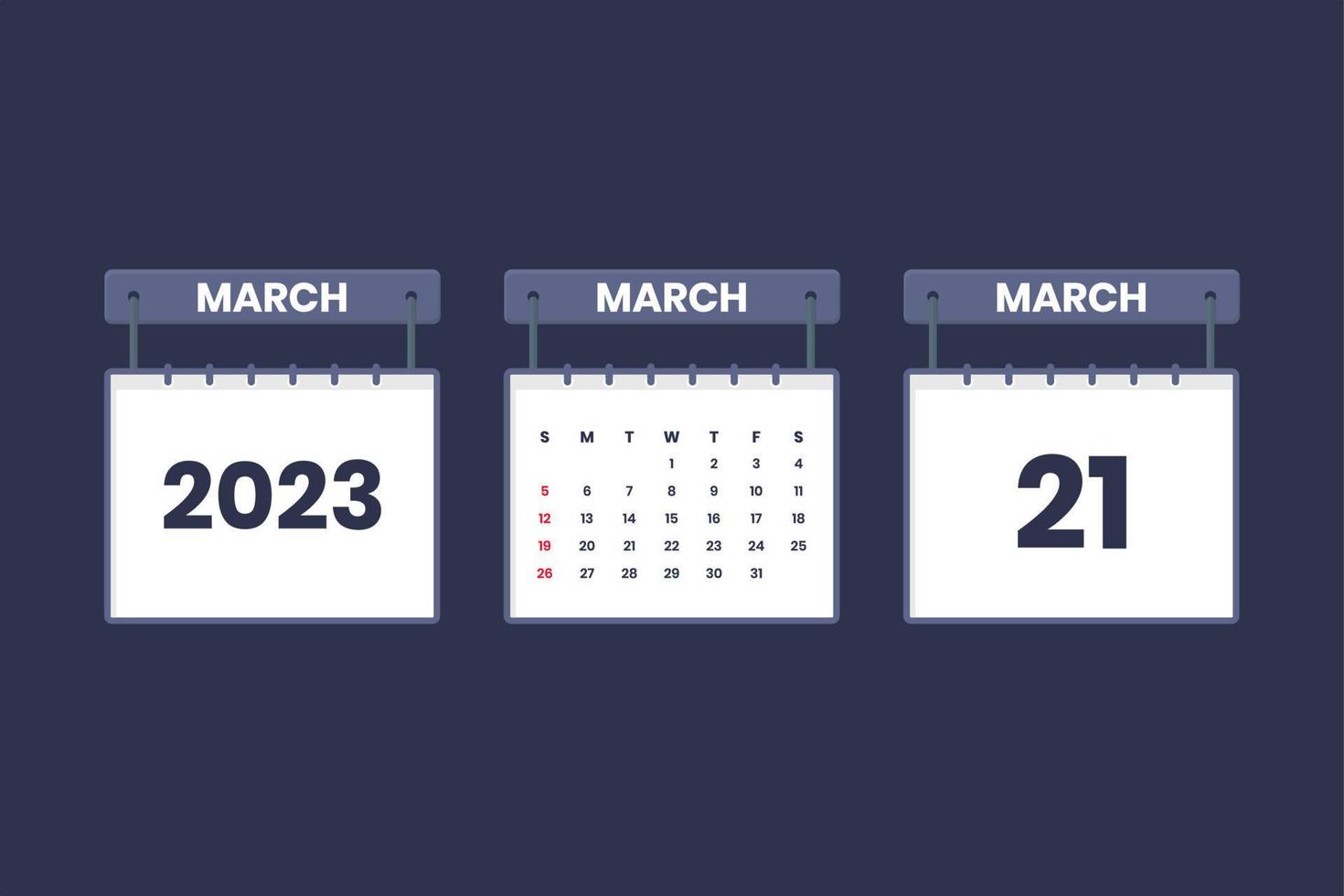 21 de marzo de 2023 icono de calendario para horario, cita, concepto de fecha importante vector